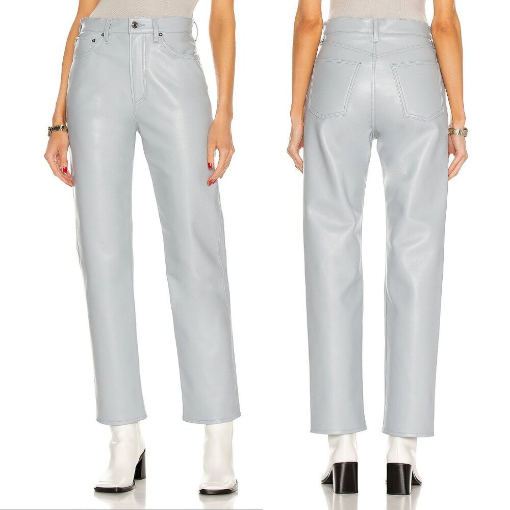 AGOLDE Recycled Leather 90's Pinch High Waist PANTS Size 27 Marlin Grey NEW $298